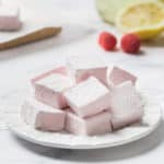 pink raspberry lemon marshmallows on a plate