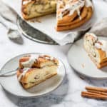 slice of cinnamon sugar brioche on a plate