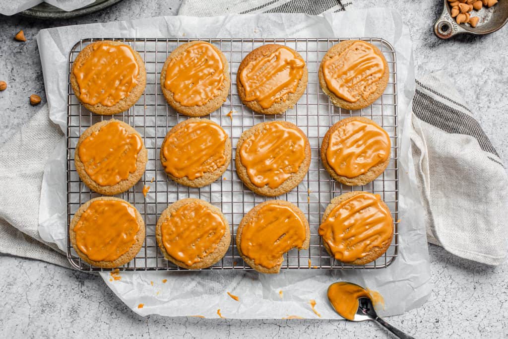 top view of butterscotch cookies with glaze