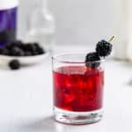 Blackberry Empress Gin Sour on the rocks with blackberry garnish