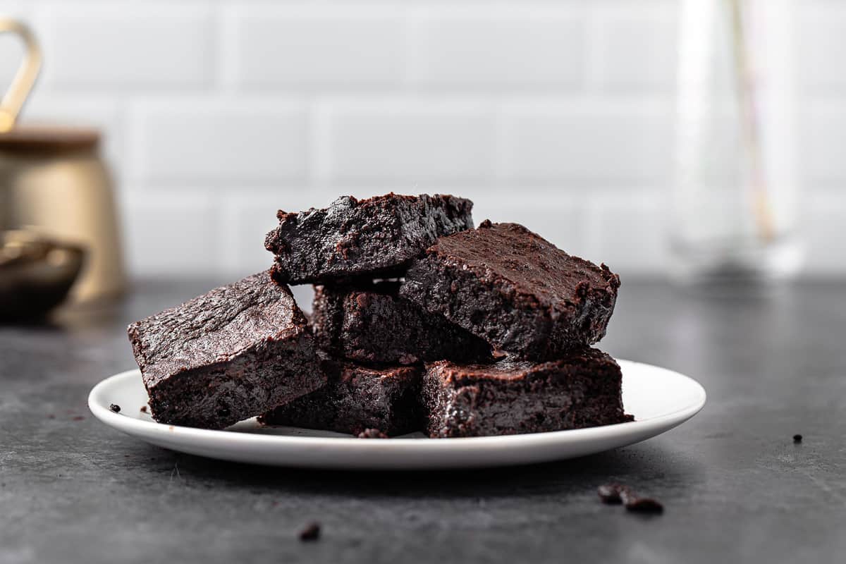 pile of brownies on a plate