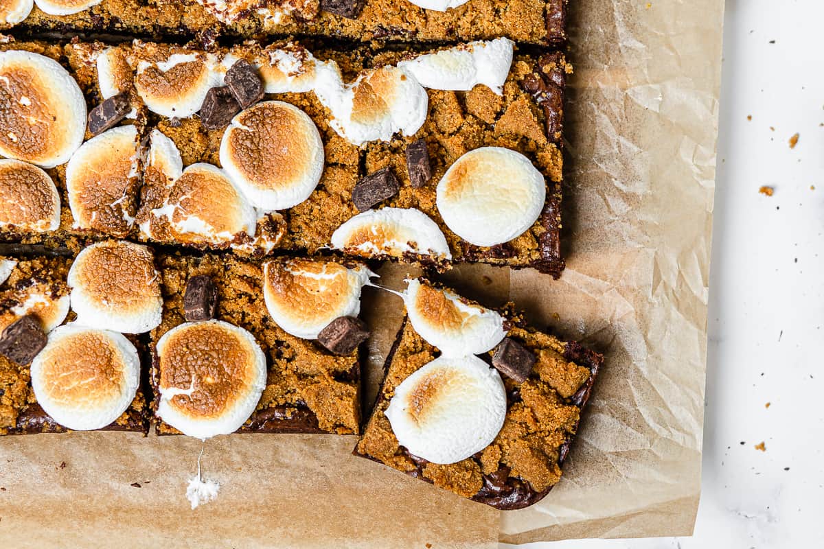 cut up brownies with one pulling away from the rest