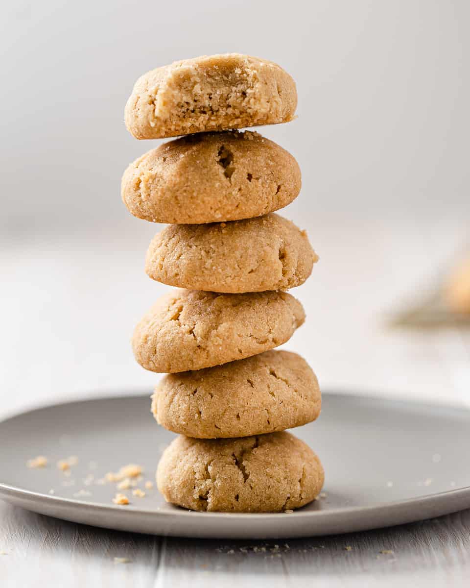 close up of tall stack of Swedish Dream cookies on a plate