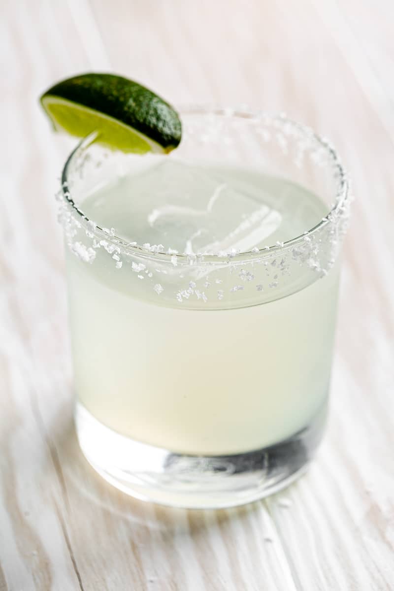 top view of margarita with lime wedge