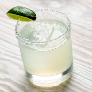 top view of classic margarita with lime wedge