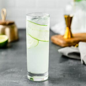 close up of cucumber gin cocktail