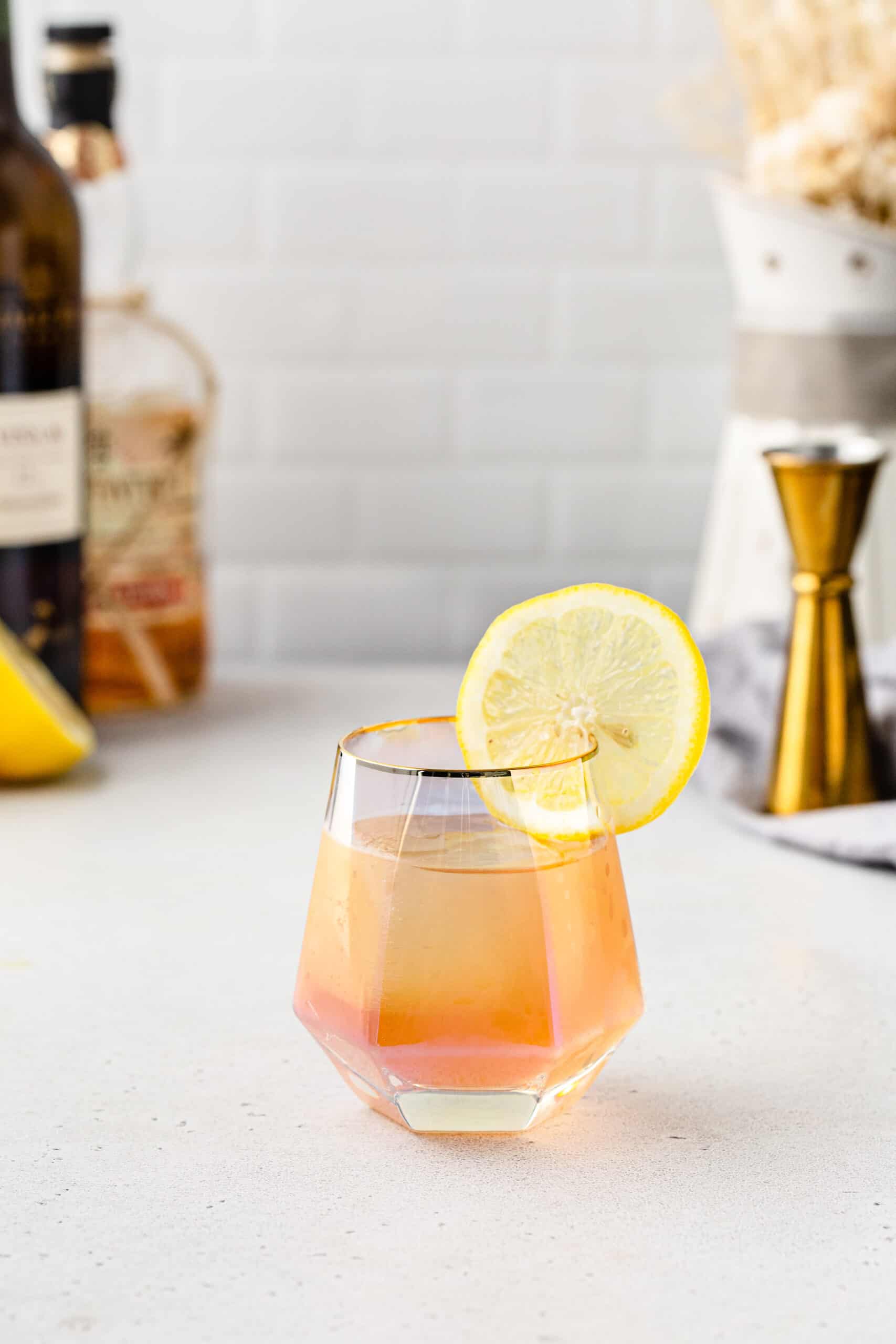 sherry and rum cocktail in an iridescent cocktail glass