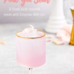 Side view of cocktail with the text: Pink Gin Sour, a blush-pink cocktail made with Empress 1908 Gin
