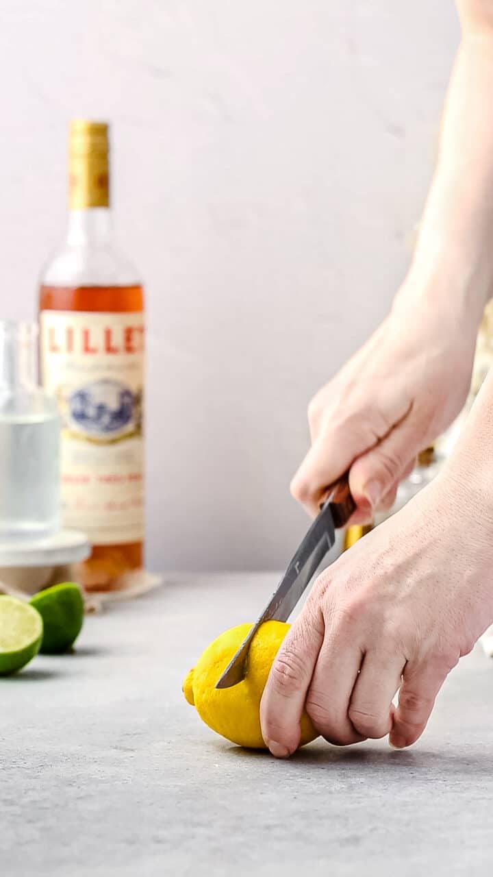 cutting a lemon in half