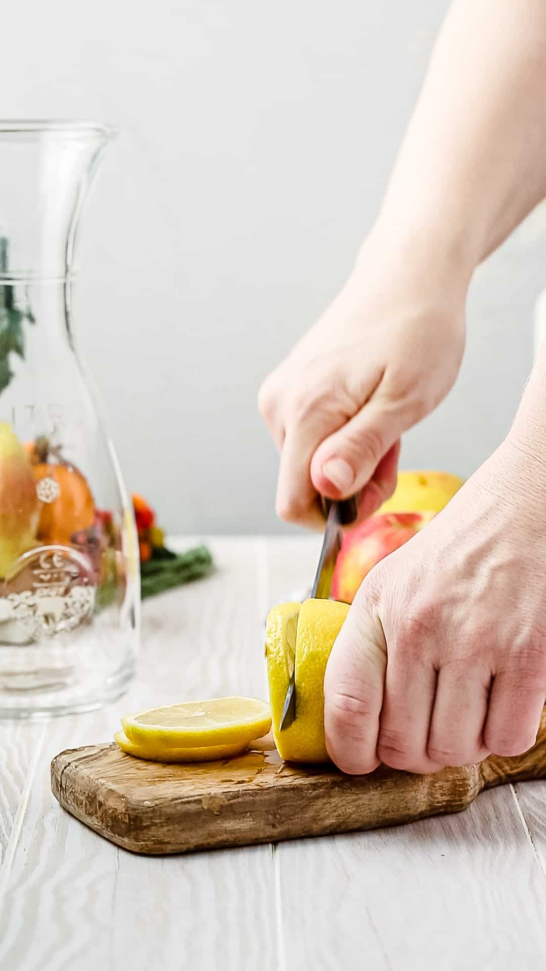 cutting the pear into slices