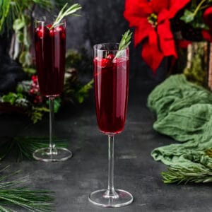 poinsettia cranberry cocktail with red flower in background