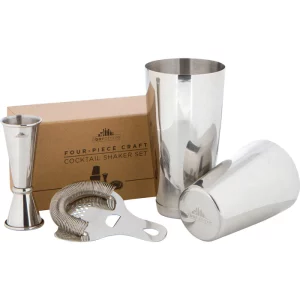 cocktail shaker, strainer and jigger set