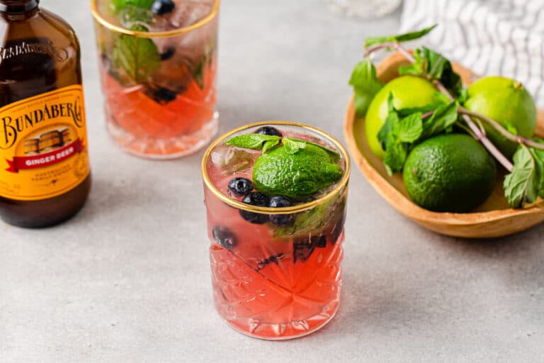Ginger Beer Bitters Mocktail with Blueberries
