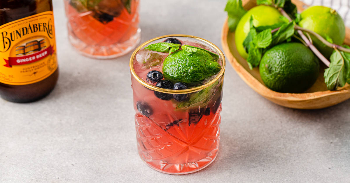 Ginger Beer Bitters Mocktail with Blueberries