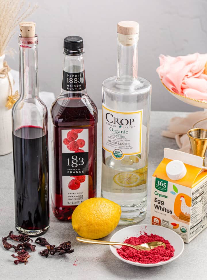 Ingredients needed to make the hibiscus cocktail.